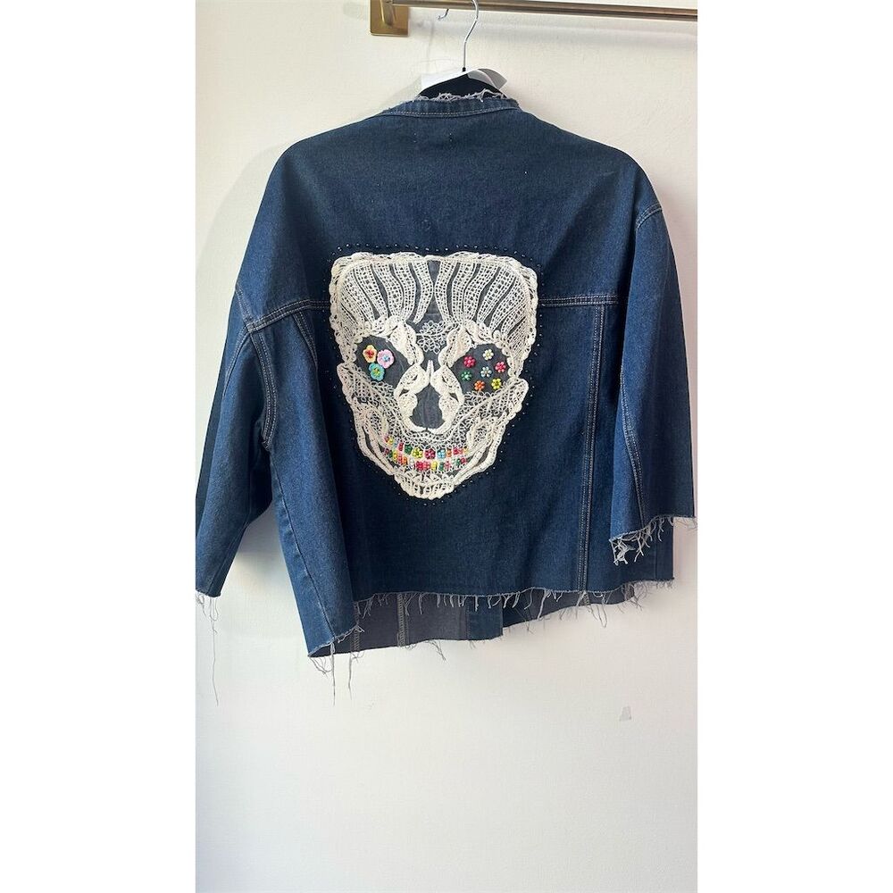 POL Denim Jacket S Blue Lace Skull Embroidery. 2606.